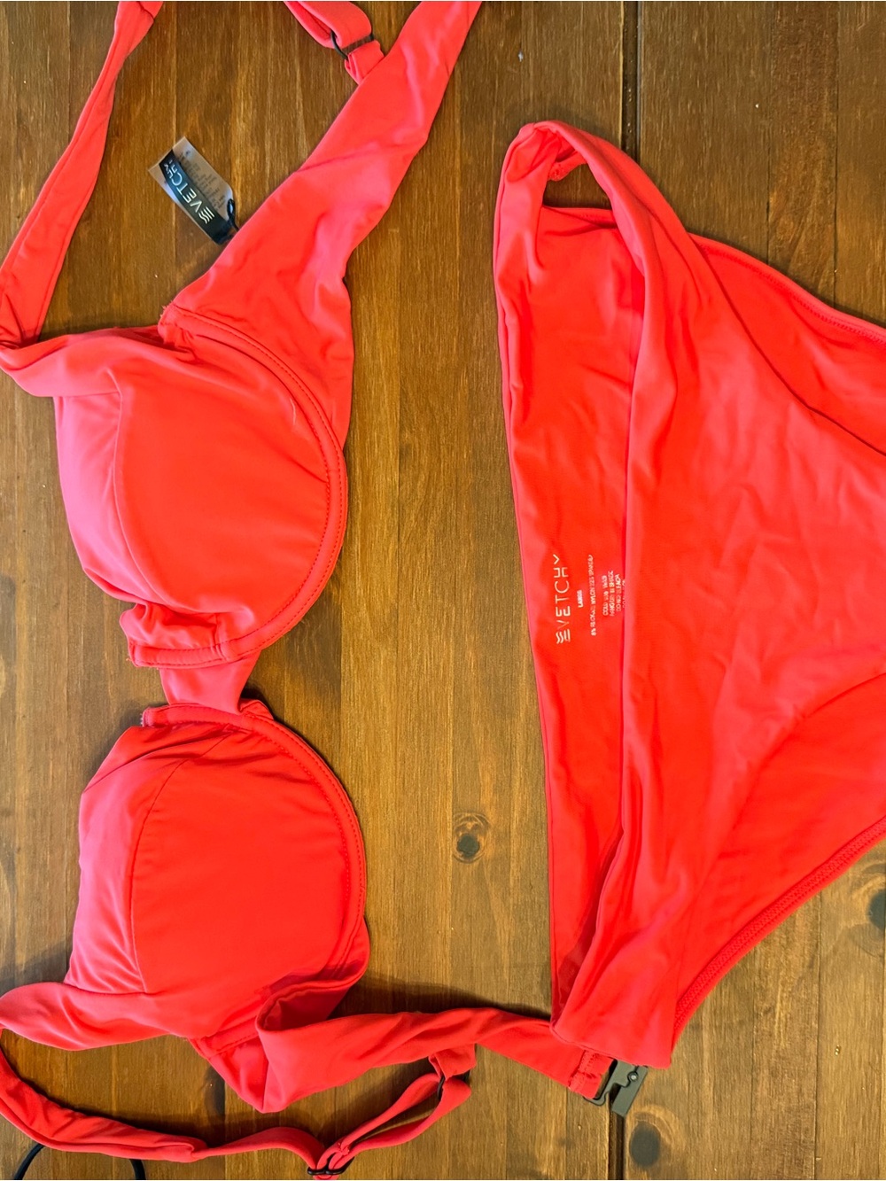 Bright Coral Red Underwire Bikini Set - Women's Swimwear
